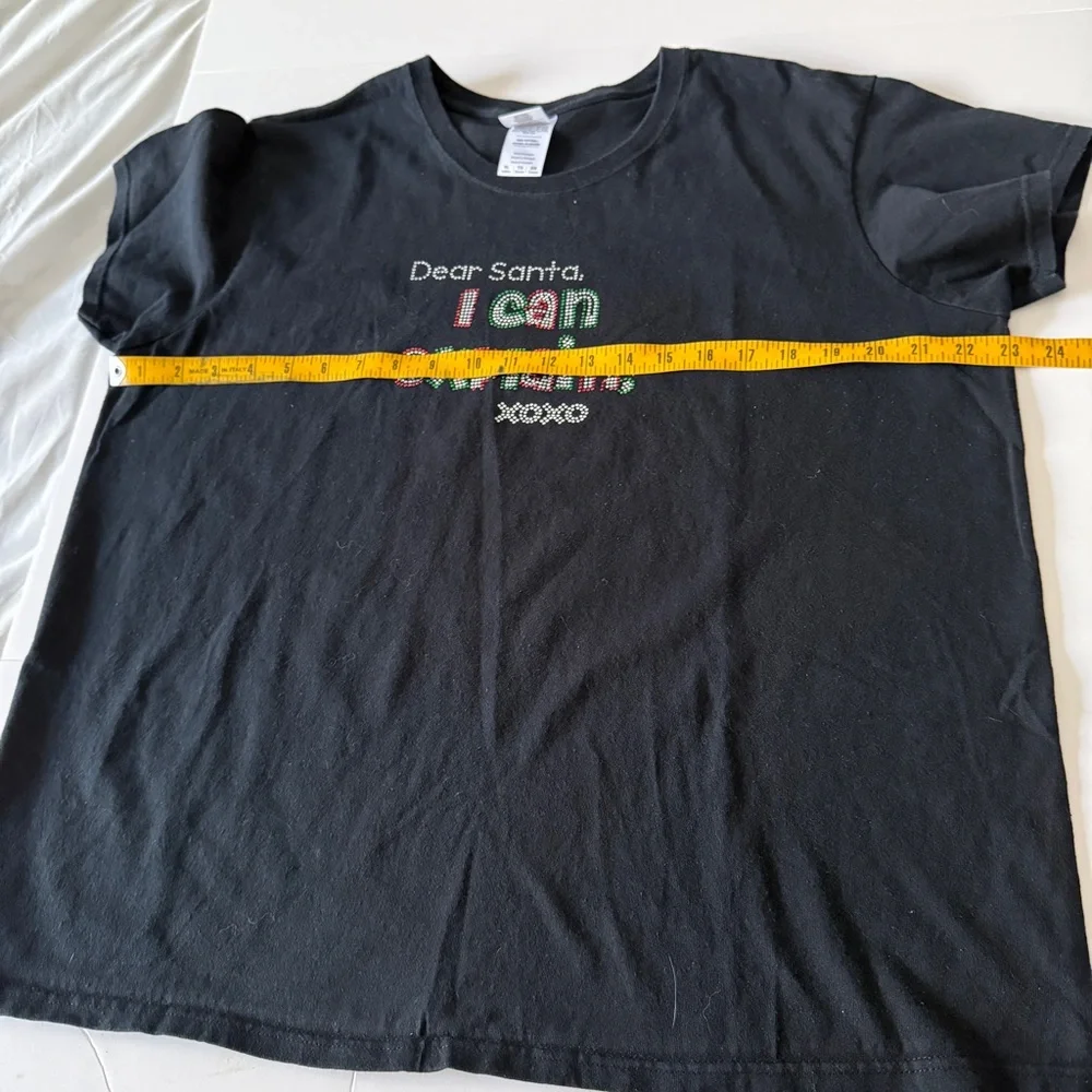Women's / Unisex XL Rhinestone T-shirt " Dear Santa I Can Explain XOXO Christmas - Picture 4 of 5
